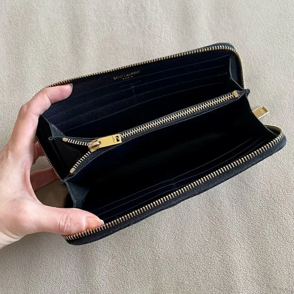 YSL Navy Monogram Matelassé Leather Zip-Around Continental Wallet - Picture 5 of 8